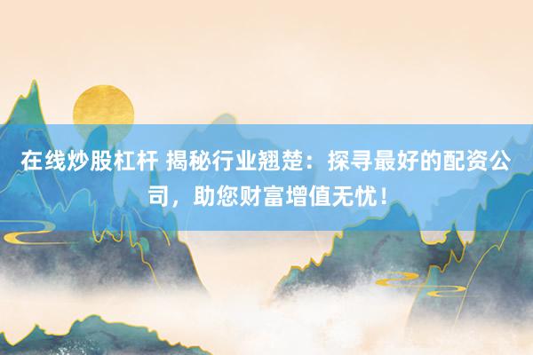 在线炒股杠杆 揭秘行业翘楚：探寻最好的配资公司，助您财富增值无忧！