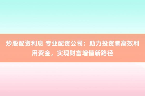 炒股配资利息 专业配资公司：助力投资者高效利用资金，实现财富增值新路径